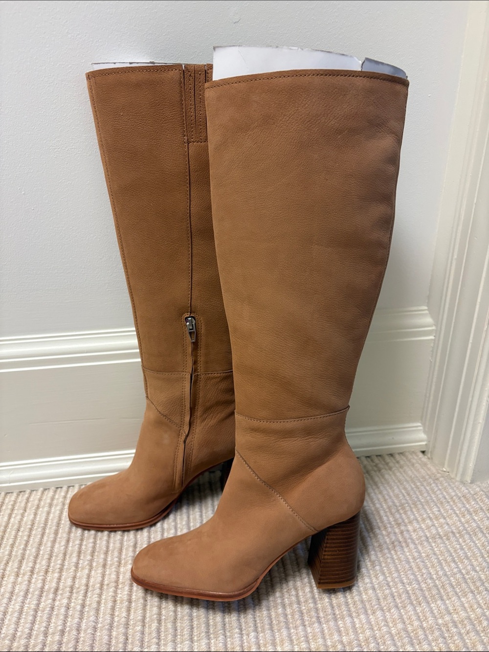 Dolce Vita Tall Tan Leather Block Heel Riding Boots